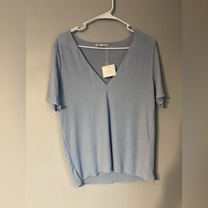 Zara ribbed V neck top/ blouse. Light blue in color. Size large. NWT